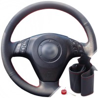 Оплетка на руль из натуральной кожи Mazda 6-I (GG, GY) 2002-2007 г.в. (для замены штатной кожи, красная)