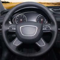 Оплетка на руль из «Premium» экокожи Audi Q5 (8R) 2012-2017 г.в. (с подрулевыми лепестками, черная)