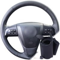 Оплетка на руль из натуральной кожи Mazda CX-7 2009-2012 г.в. (для замены штатной кожи, черная)